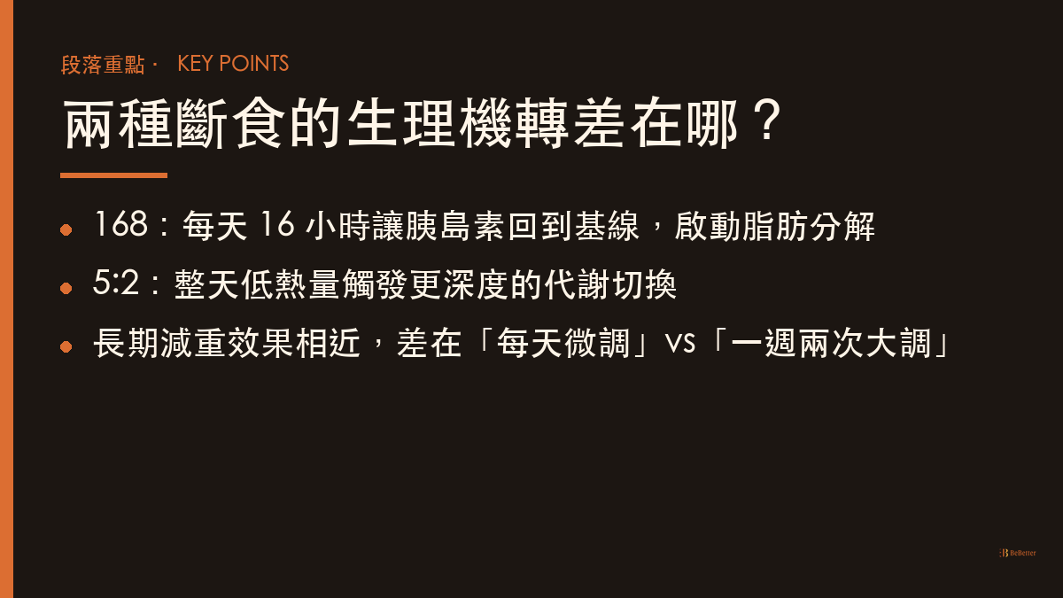 5:2 斷食 vs 168 斷食差別 生理機轉差異重點