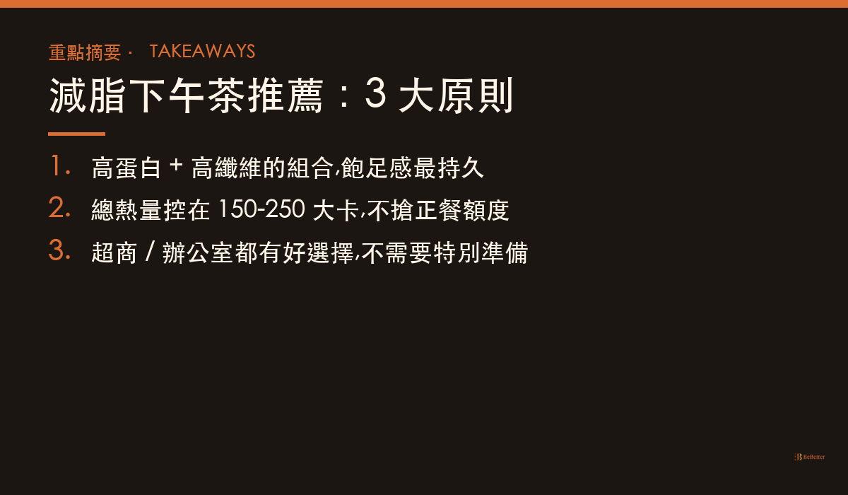 減脂下午茶推薦 三大重點摘要