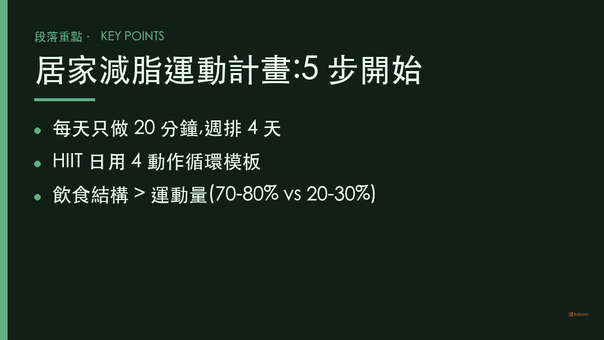 在家也能做的減脂運動 執行計畫重點