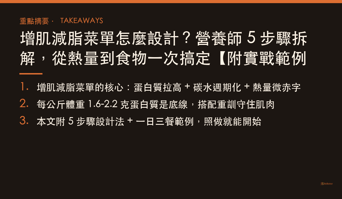 增肌減脂菜單怎麼設計 三大重點摘要