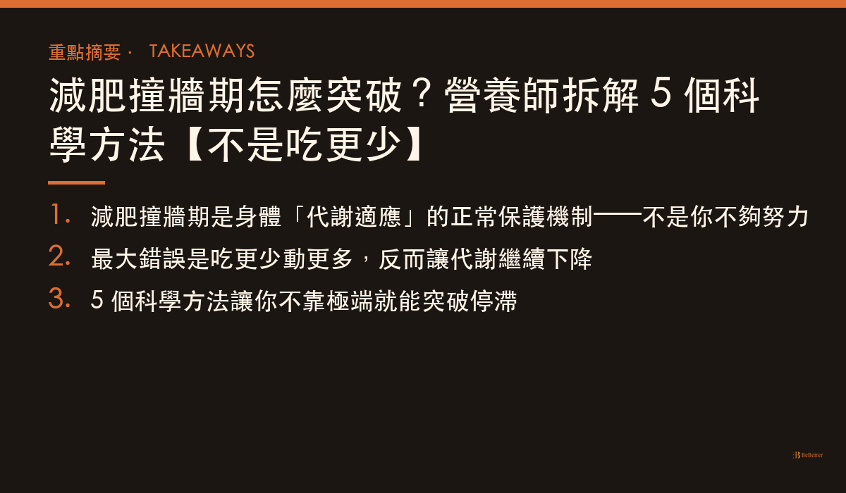 減肥撞牆期 三大重點整理
