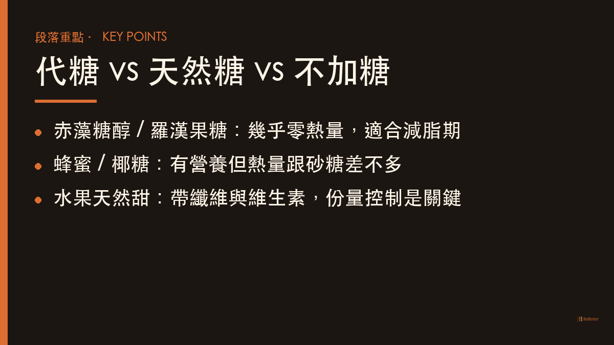 代糖 vs 天然糖 vs 不加糖比較重點 — 減脂甜點替代品推薦