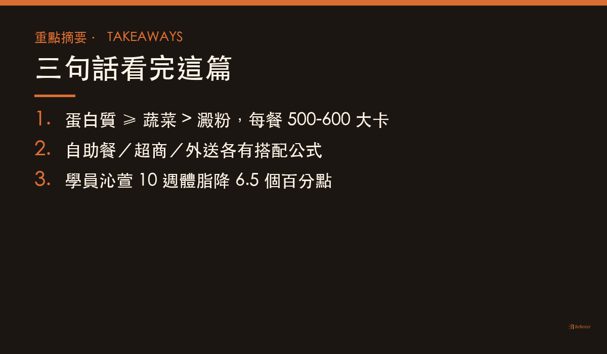 上班族外食減脂便當搭配 三大重點摘要