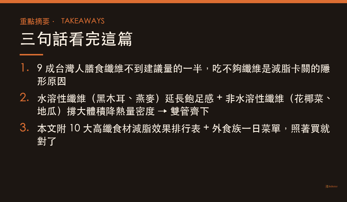 高纖食物減脂效果排行 重點摘要