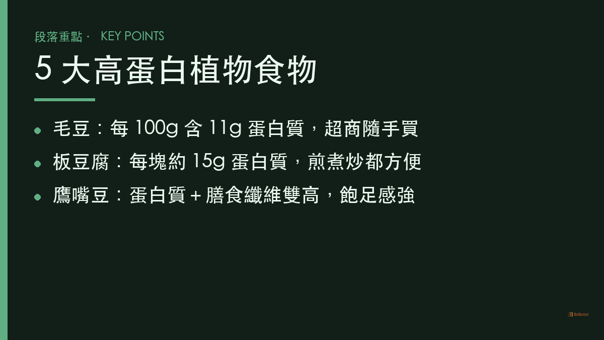 素食者減脂高蛋白植物食物重點整理