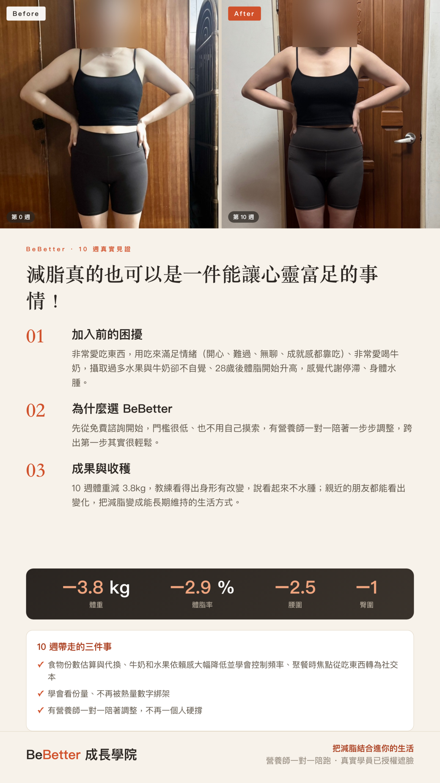 Evelyn BeBetter 學員見證 — 65.3kg → 61.5kg（減少3.2公斤，營養師總結）