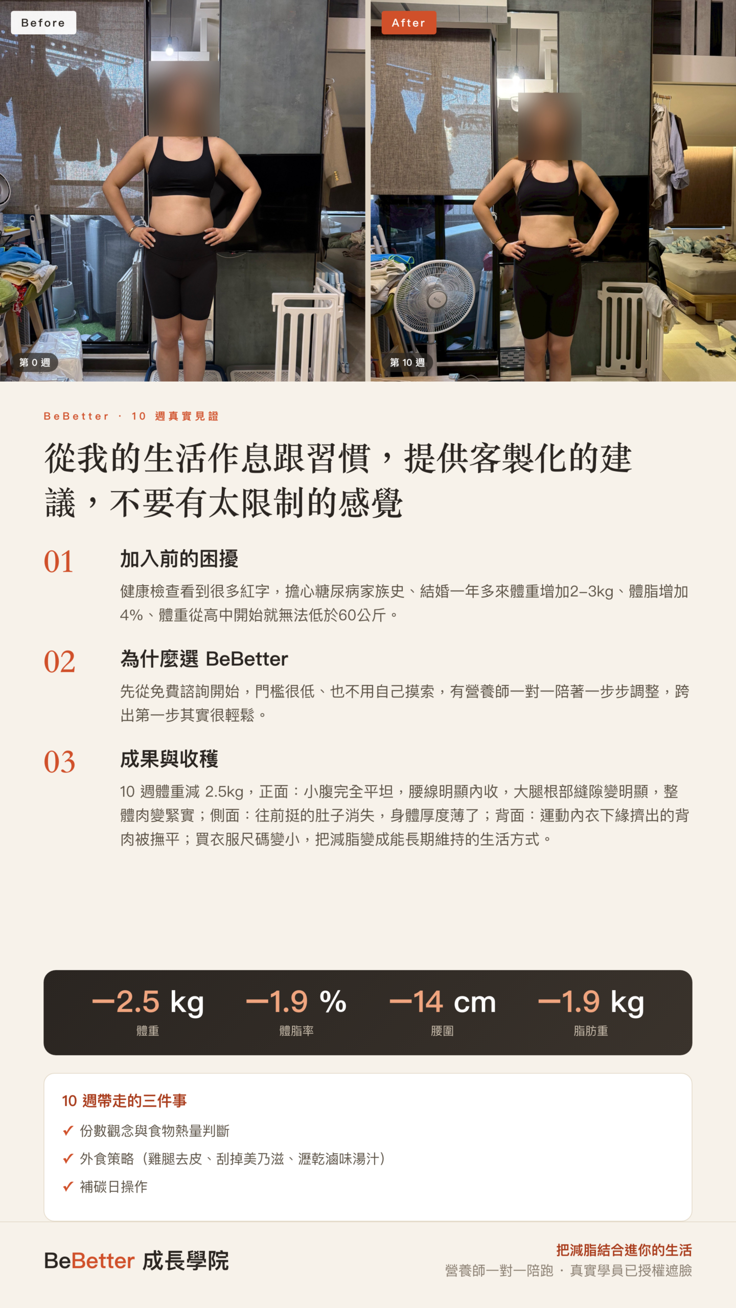 Jean BeBetter 學員見證 — 64.9kg → 62.4kg（最低達第八週61.4kg）
