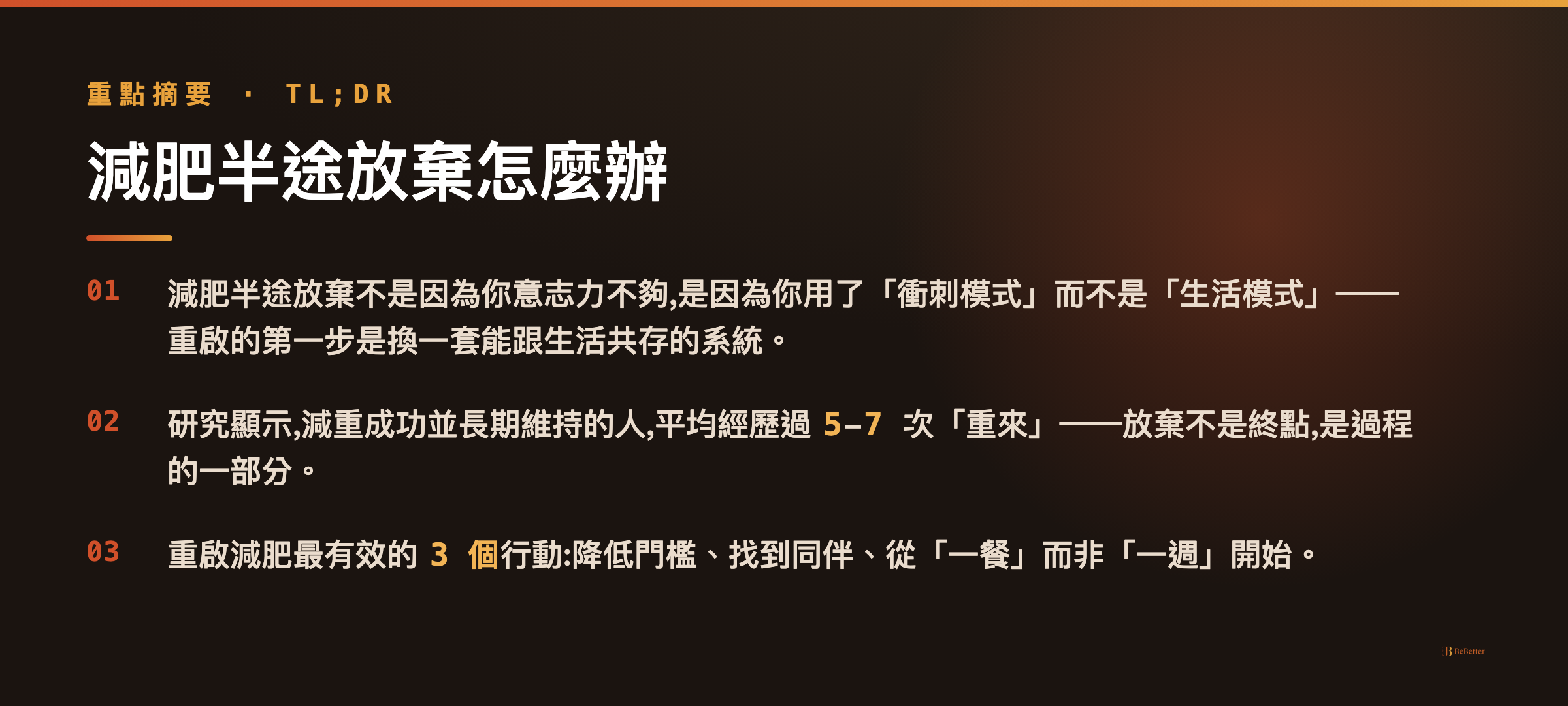 減肥半途放棄如何重啟 三大重點