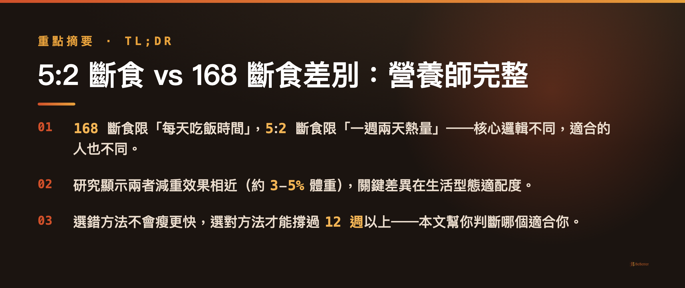 5:2 斷食 vs 168 斷食差別 三大重點摘要