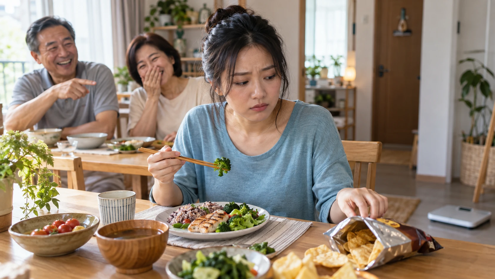 減肥被家人嘲笑怎麼面對?5 個心理策略讓你不再被動搖【營養師親授】 情境示意:減肥被家人嘲笑怎麼面對 嘲笑壓力惡性循環流程圖
