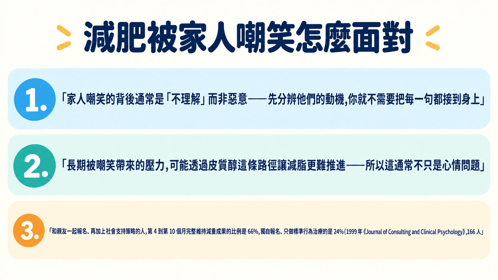 減肥被家人嘲笑怎麼面對?5 個心理策略讓你不再被動搖【營養師親授】 重點摘要