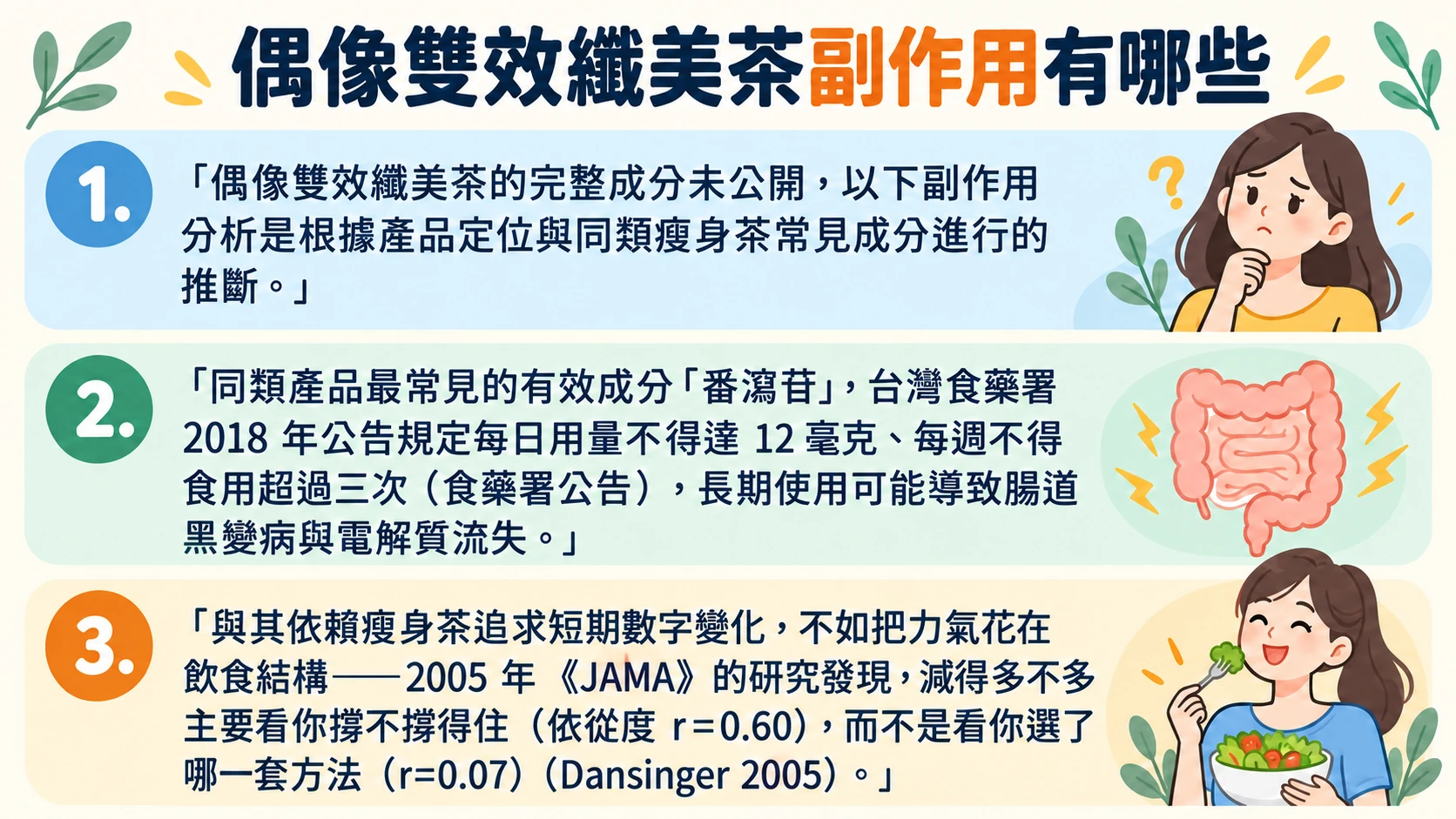 偶像雙效纖美茶副作用有哪些?營養師拆解成分風險與更安全的替代方案 重點摘要