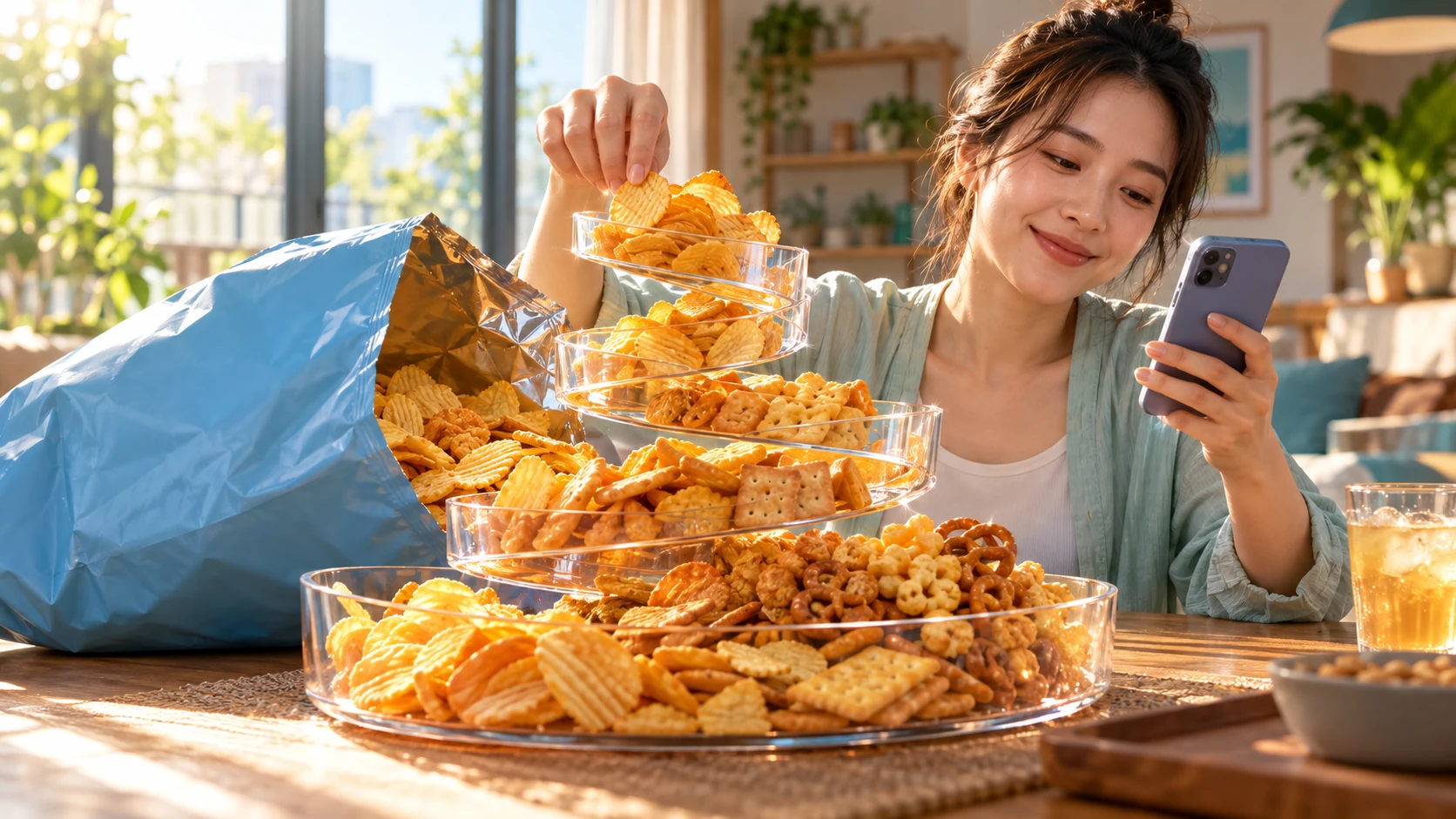 一個人住減肥怎麼吃 視覺化說明:大包裝加上邊滑手機邊吃,讓不知不覺吃下的份量一層層疊加