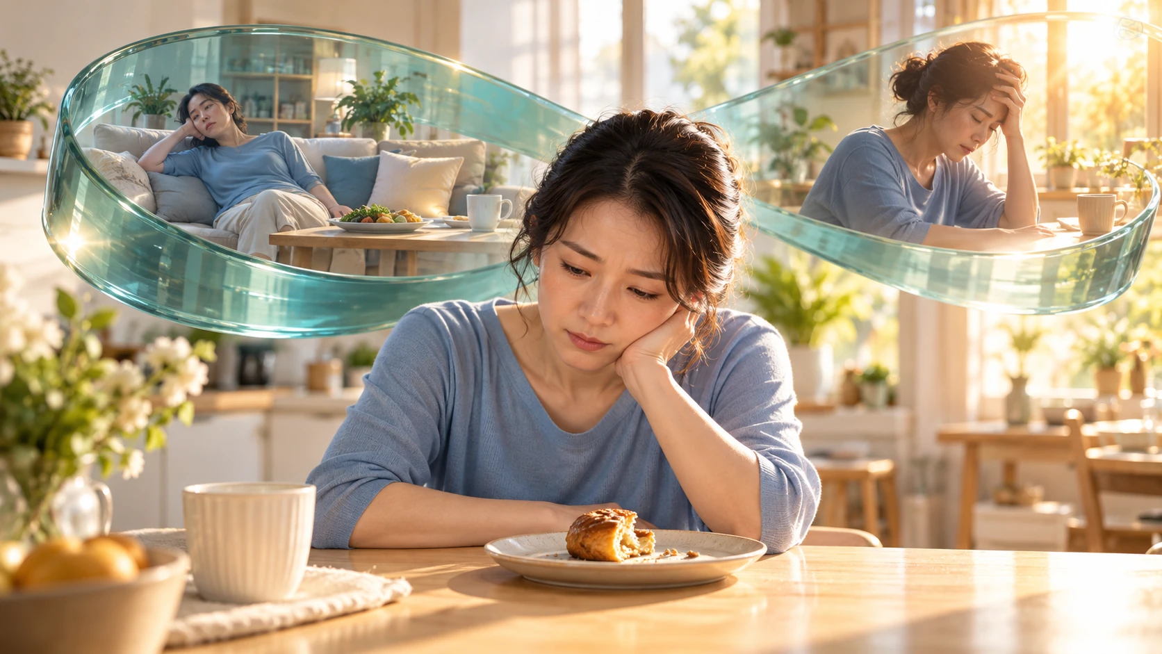 媽媽減肥愧疚感 視覺化說明：破戒後的愧疚讓控制感下降，接著整天放棄，隔天更愧疚的循環